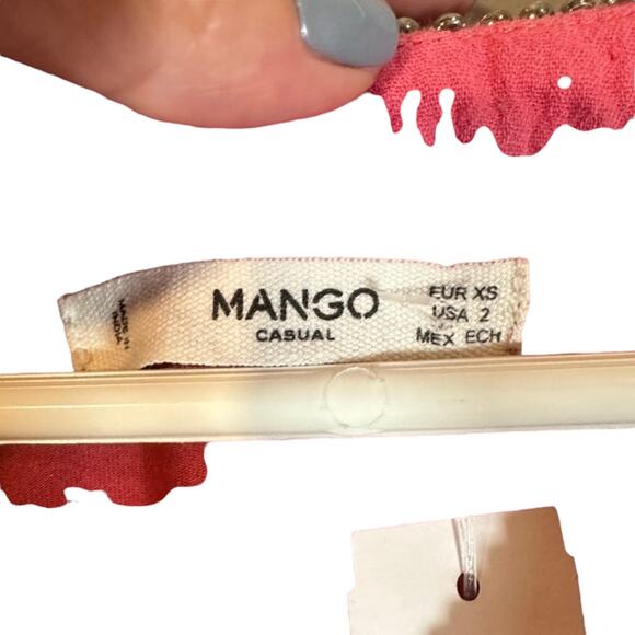 Mango Pink Sleeveless Beaded Neck Lightweight Trapeze Swing Dress Women Sz 2 - Picture 6 of 8